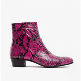 Club Cubano EMMANUEL Mens Snakeprint Leather Cuban Heel Boots Neon Magenta