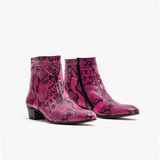 Club Cubano EMMANUEL Mens Snakeprint Leather Cuban Heel Boots Neon Magenta