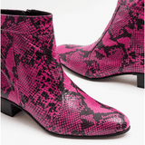 Club Cubano EMMANUEL Mens Snakeprint Leather Cuban Heel Boots Neon Magenta