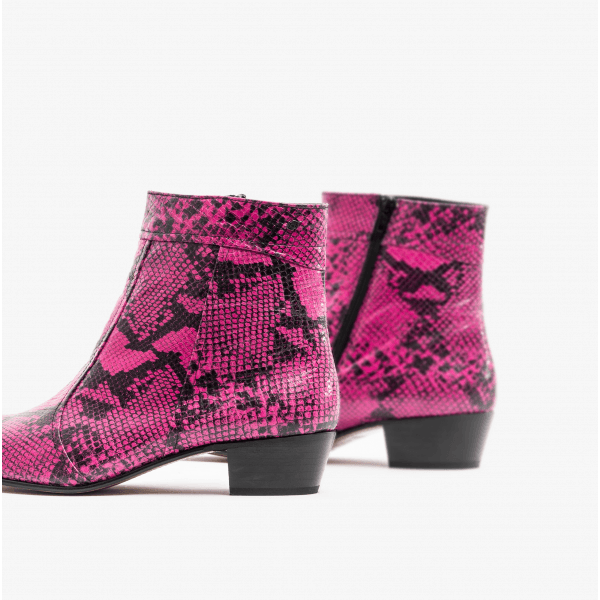 Club Cubano EMMANUEL Mens Snakeprint Leather Cuban Heel Boots Neon Magenta