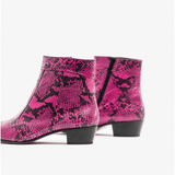 Club Cubano EMMANUEL Mens Snakeprint Leather Cuban Heel Boots Neon Magenta