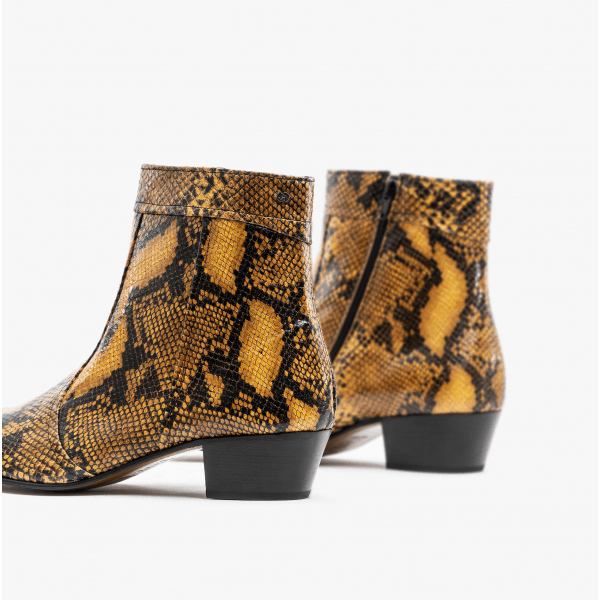 Club Cubano EMMANUEL Mens Snakeprint Leather Cuban Heel Boots Amarillo
