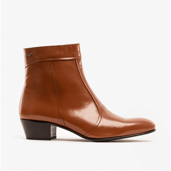 Club Cubano EMMANUEL Mens Smooth Leather Cuban Heel Boots Cognac