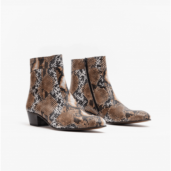 Club Cubano EMMANUEL Mens Snakeprint Leather Cuban Heel Boots Hielo