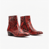 Club Cubano EMMANUEL Mens Snakeprint Leather Cuban Heel Boots Fuego