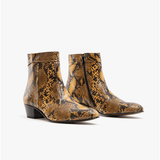 Club Cubano EMMANUEL Mens Snakeprint Leather Cuban Heel Boots Amarillo