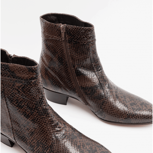 Club Cubano EMMANUEL Mens Snakeprint Leather Cuban Heel Boots Vison