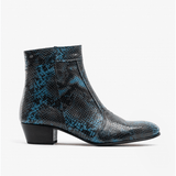 Club Cubano EMMANUEL Mens Snakeprint Leather Cuban Heel Boots Azul