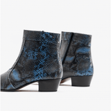 Club Cubano EMMANUEL Mens Snakeprint Leather Cuban Heel Boots Azul