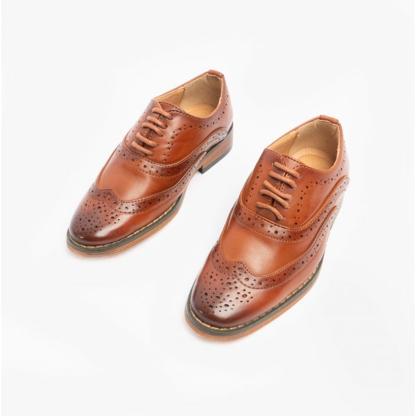 Goor TRAVIS JNR Boys Wingtip Brushed Brogues Dark Tan