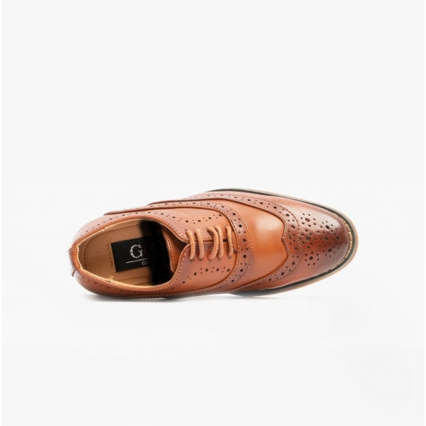 Goor TRAVIS JNR Boys Wingtip Brushed Brogues Dark Tan