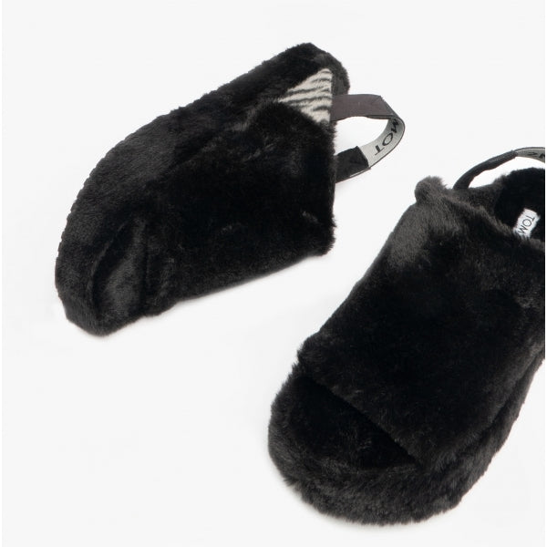 TOMS SOFIA Womens Faux Fur Slippers Black