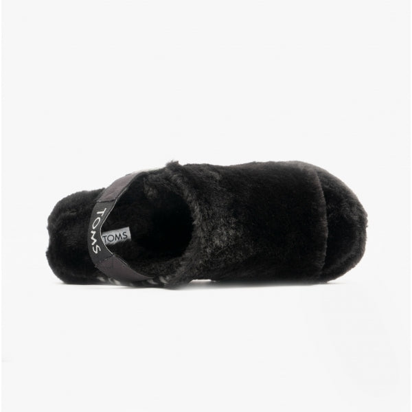 TOMS SOFIA Womens Faux Fur Slippers Black