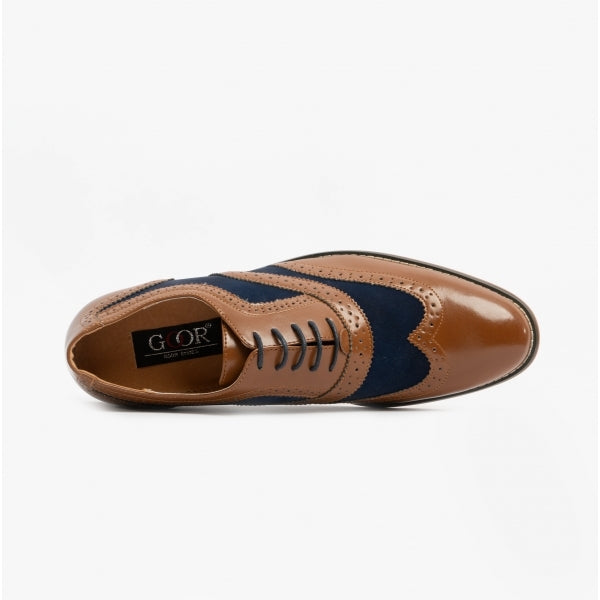 Goor DAVID Mens Two Tone Brogues Tan/Navy