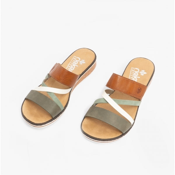Rieker V3652-91 Womens Sandals Green/Tan/White
