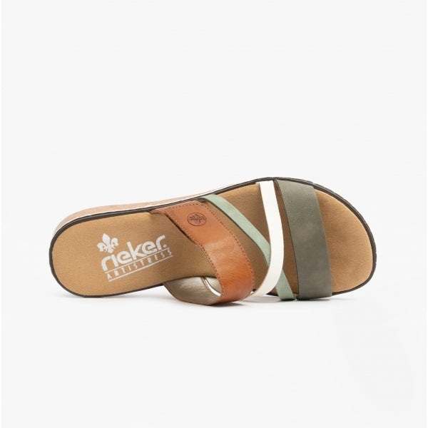 Rieker V3652-91 Womens Sandals Green/Tan/White