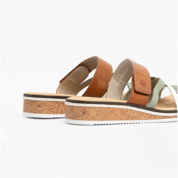 Rieker V3652-91 Womens Sandals Green/Tan/White