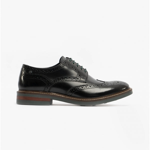 Base London WOBURN Mens Polished Leather Brogue Shoes Black