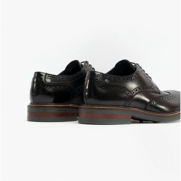 Base London WOBURN Mens Polished Leather Brogue Shoes Black