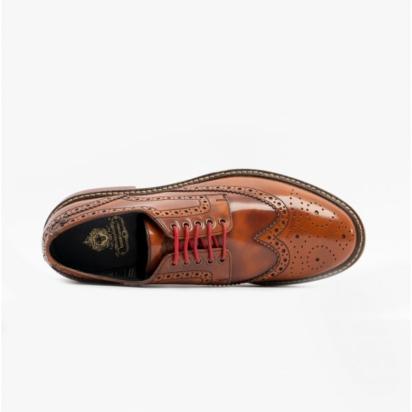 Base London WOBURN Mens Polished Leather Brogue Shoes Tan