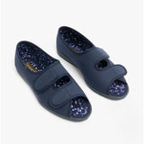 Sleepers TINA Womens Wide Fit EE Twin Velcro Peep Toe Slippers Navy