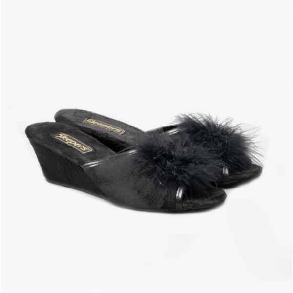 Sleepers ANNE Womens Wedge Mule Slippers Black