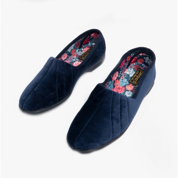 Sleepers AUDREY III Womens Full Wide Slippers Navy Blue