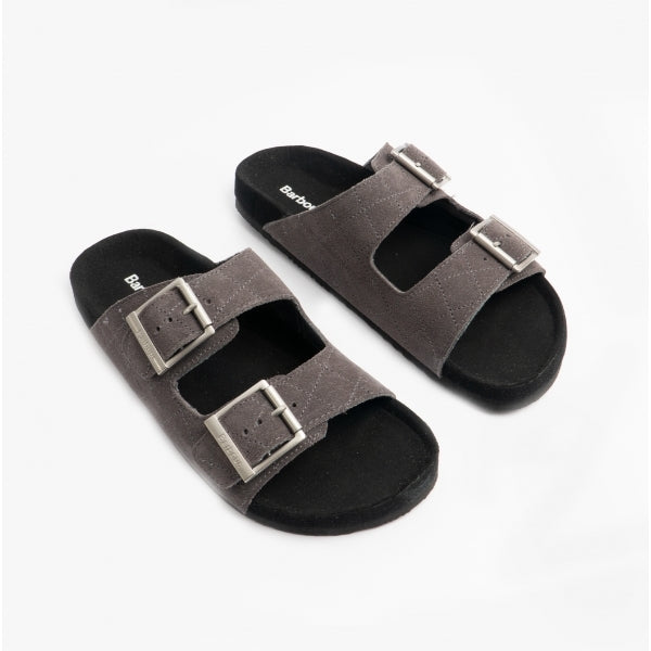 Barbour EDDIE Mens Suede Mule Slippers Dark Grey