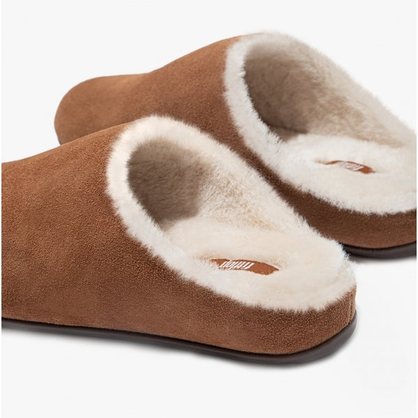 FitFlop CHRISSIE SHEARLING Womens Suede Mule Slippers Tumbled Tan