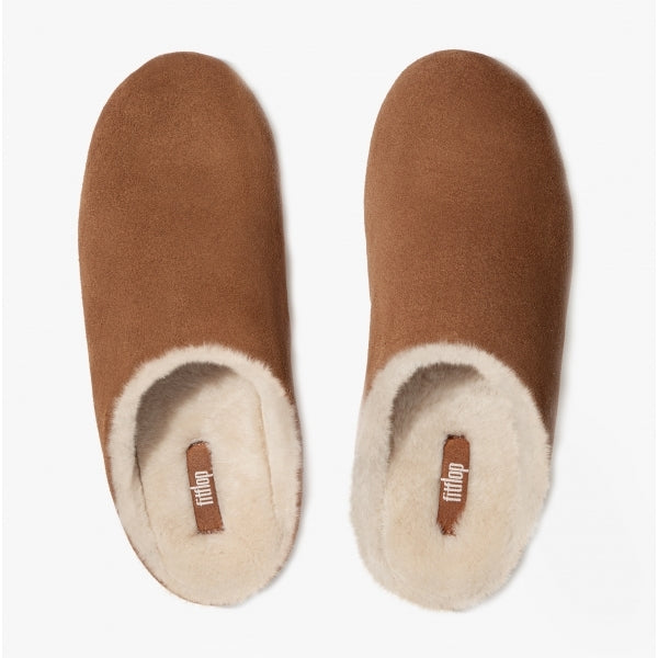 FitFlop CHRISSIE SHEARLING Womens Suede Mule Slippers Tumbled Tan