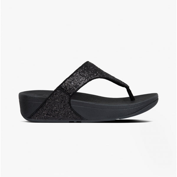 FitFlop LULU GLITTER Womens Toe Post Sandals Black Glitter