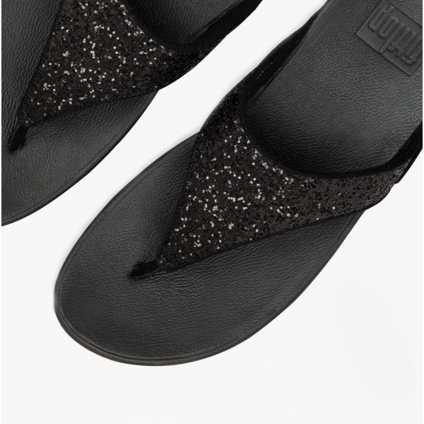 FitFlop LULU GLITTER Womens Toe Post Sandals Black Glitter