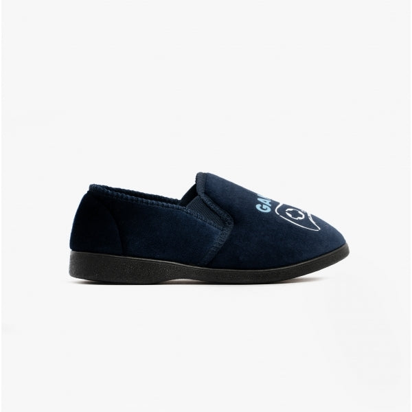 Zedzzz GAMER Boys Velour Full Slippers Navy Blue