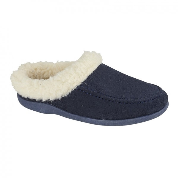 JANINE Wool Collar Mule Slippers Navy