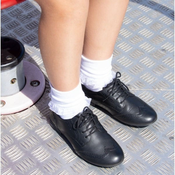 GEOX PLIE Girls Leather Brogue School Shoes Black