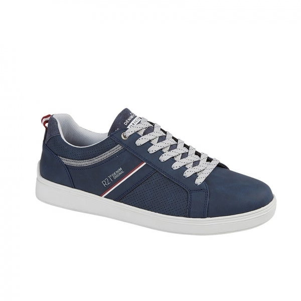 R21 Original M887C Mens Lace-Up Canvas Low Top Trainers Navy