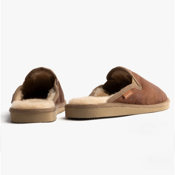 Shepherd ADAM Mens Sheepskin Mules Antique/Cognac