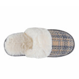 Totes Isotoner BRUSHED CHECK Womens Mule Slippers Grey