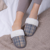 Totes Isotoner BRUSHED CHECK Womens Mule Slippers Grey