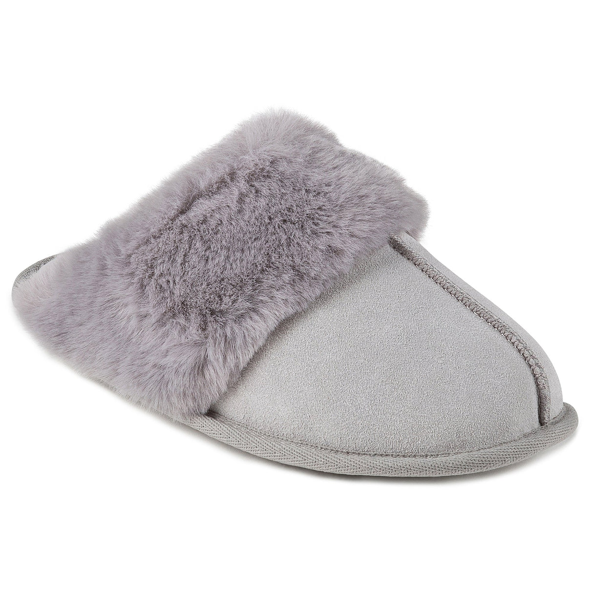 Totes Isotoner REAL SUEDE WITH FUR CUFF Womens Mule Slippers Grey