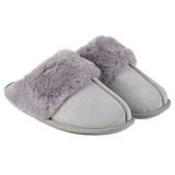Totes Isotoner REAL SUEDE WITH FUR CUFF Womens Mule Slippers Grey