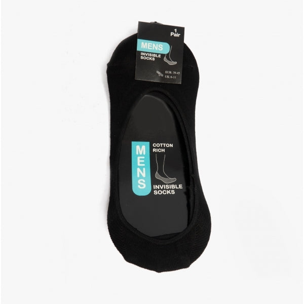 Shuperb Mens Cotton Rich Invisible No-Show Socks Black