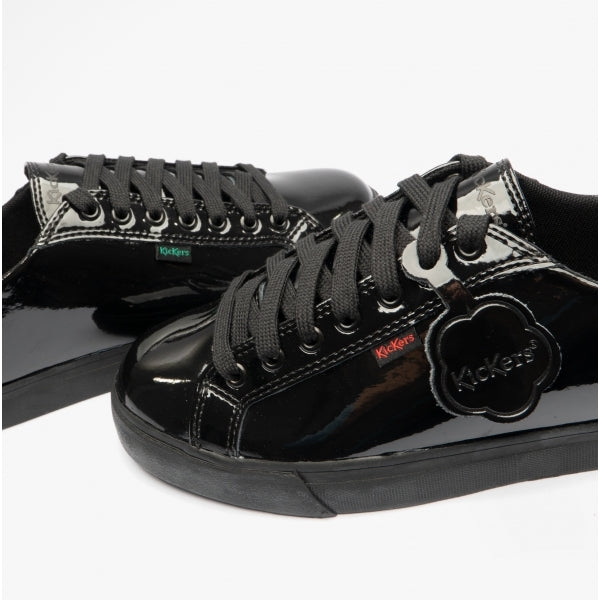 Kickers TOVNI LACER Teen Girls Patent Trainers Black