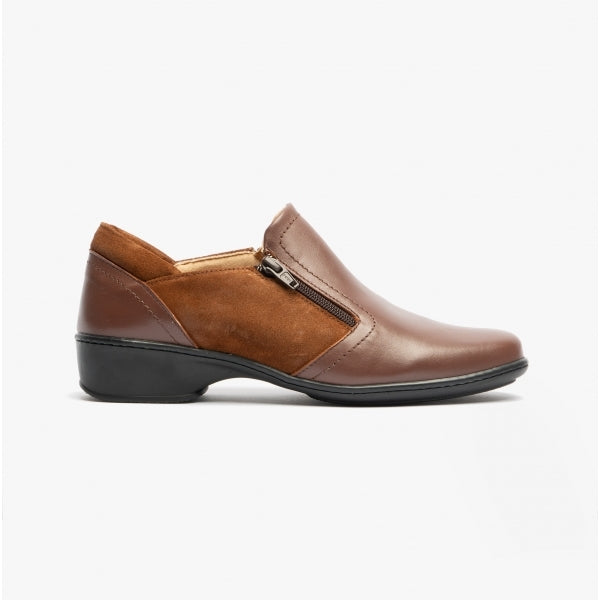 Comfortology ELARA Womens Leather Zip Shoes Cognac