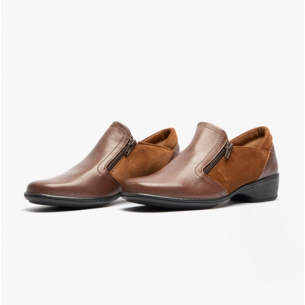 Comfortology ELARA Womens Leather Zip Shoes Cognac