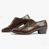 Club Cubano CORDOBA Mens Soft Leather Lace-Up Cuban Heel Oxford Shoes Dark Brown