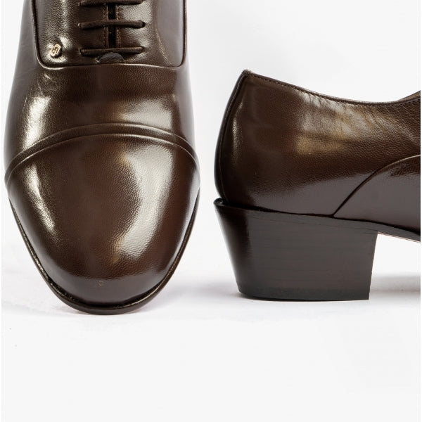 Club Cubano CORDOBA Mens Soft Leather Lace-Up Cuban Heel Oxford Shoes Dark Brown