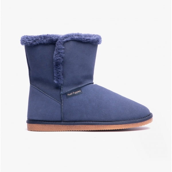 Hush Puppies ASHLEIGH Womens Suede Bootie Slippers Navy