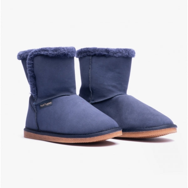 Hush Puppies ASHLEIGH Womens Suede Bootie Slippers Navy