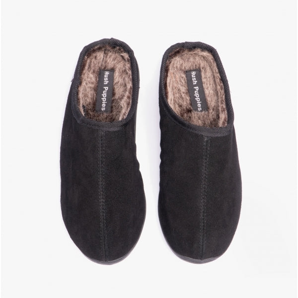 Hush Puppies ASHTON Mens Leather Mule Slippers Black